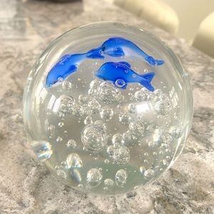 Glass Paperweight. Dolphins Heavy Art Glass
